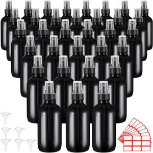 Fumete 36 Pcs Glass Spray Bottles 4oz Fine Mist Glass Spray Bottle Refillable Liquid Containers with 6 Labels 6 Funnel for Hair Travel Plants Cleaning Solutions Skin Care(Black,Classic)