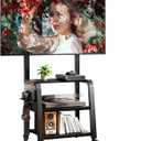 Wooden Base Rolling TV Stand for 32-75 inch TVs up to 132 lbs, Mobile TV Stand with 3-Tier Storage Shelf & Pegboard, Height Adjustable Heavy Duty TV Cart, Max VESA 600x400mm