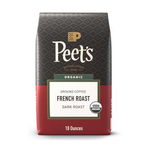 Peet's Coffee, USDA Organic Dark Roast Ground Coffee, 100% Arabica Coffee - French Roast 18 Ounce Bag (EXP 12/12/26)