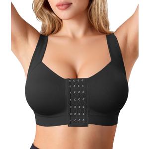 BRABIC Front Closure Post Surgery Compression Bras for Women Mastectomy Bra with Adjustable Straps Wirefree Bra (Black, L)