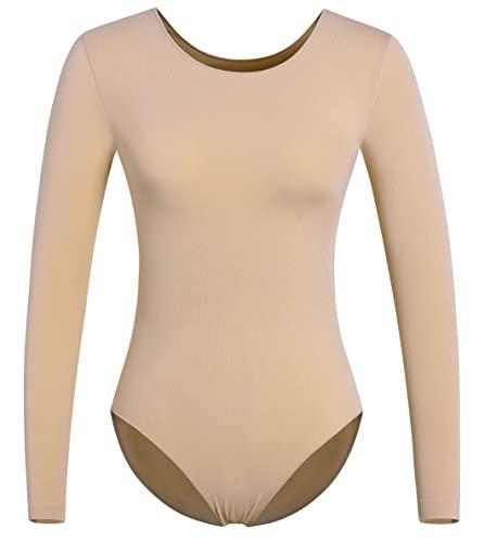 DANSHOW Women and Girls Nude Seamless Long Sleeve Undergarment Flesh Dance Ballet Leotard (Long,8A15) L/XL