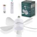 Socket Fan Light with Remote, Dimmable LED Ceiling Fans with Lights, 15" Screw in Socekt Fans and Socket Extender, 3 Colors 3000K-6500K, Replacement Light Bulb Fan for Kitchen Garage Bedroom, White