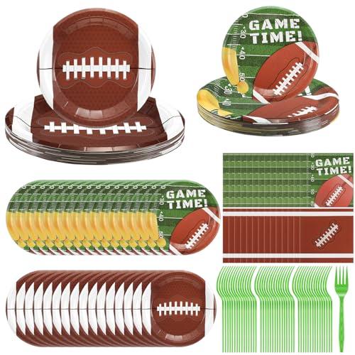 Zhehao 192 Pcs Football Paper Plates and Napkins Set Football Party Supplies Decorations 7 Inch 9 Inch Disposable Paper Plates Napkins and Forks for Sport Themed Birthday Party Favors Serves 48