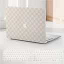 Compatible with MacBook Pro 13 inch Case M2 2024, 2023, 2022-2016 A2338 M1 A2251 A2289 A2159 A1989 A1708 A1706, Checkered Textured Cream Leather Hard Shell & Keyboard Cover, Beige Checkerboard