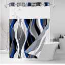 Nkzply No Hook Shower Curtain and Liner Set Blue Striped Shower Curtain with Snap in Liner Fabric Modern Black Grey Bathroom Set See Through Top Window Washable 71x74 Inch