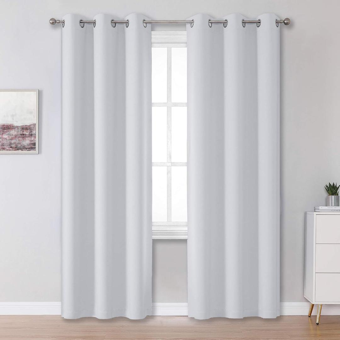 Greyish White Curtains for Bedroom,Grommet Thermal Insulated Room Darkening Curtains for Living Room,8x8ft ,2 Panels
