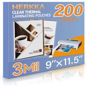 HERKKA 200 Pack Laminating Sheets, Holds 8.5 x 11 Inch Sheets, 3 Mil Clear Thermal Laminating Pouches 9 x 11.5 Inch Lamination Sheet Paper for Laminator, Round Corner Letter Size