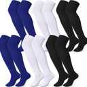 Hicarer 6 Pairs High Baseball Socks over Knee Football Softball Sock Youth Combo Long Sport Men Tube Socks Women (X-Large, Blue, White, Black)