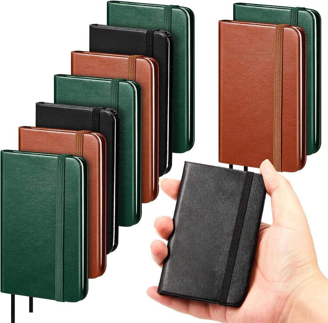 Qeeenar 10 Pcs Hardcover Leather Pocket Notebook 4 x 2.5 Inch Small Notebook 50 Sheets Hardcover Mini Notepad Tiny Lined Journal for Office Home School Writing Supplies (Black,Brown,Green)