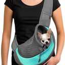 YUDODO Pet Sling Carrier for Small Dogs & Cats Hands-Free Puppy Carrier with Safety Hook, Large Zipper Pocket, Soft Breathable Mesh, Adjustable Strap & Reflective Strip (Cyan 1.0, Large (10-15lbs))