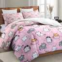 Twin Size Bedroom Comforter Set with 1 Pillowcase, Cute Cartoon Pet Cat Paws Kittens Themed, Bedding Decor Cool Funny Lovely Pink Baby Cats Animal Girls Soft Cozy Bed Set for Kids and Adults