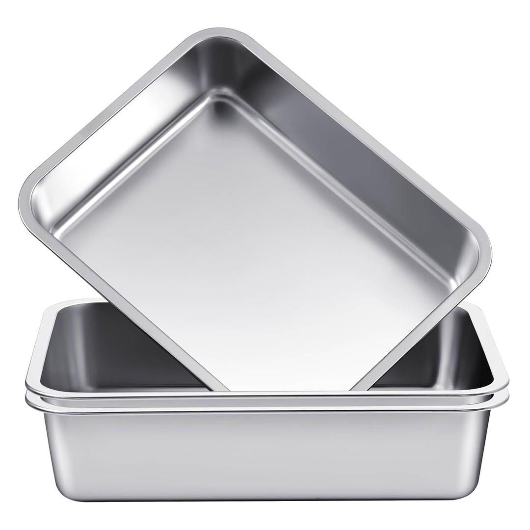 2 Pack Stainless Steel Commercial Bus Tubs Food Grade Meat Processing Tubs Lug Wash Basin Tote Box for Dishwashing, Kitchen, Restaurant, Utility (8 L)