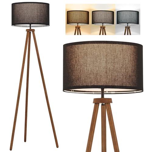 ELYONA Wood Tripod Floor Lamp Modern Standing Lamp with Black Drum Shade, Industrial Tall Reading Lamp for Office Living Room Bedroom, ETL Listed Walnut & Black, 3 Color Temperatures LED Bulb Include