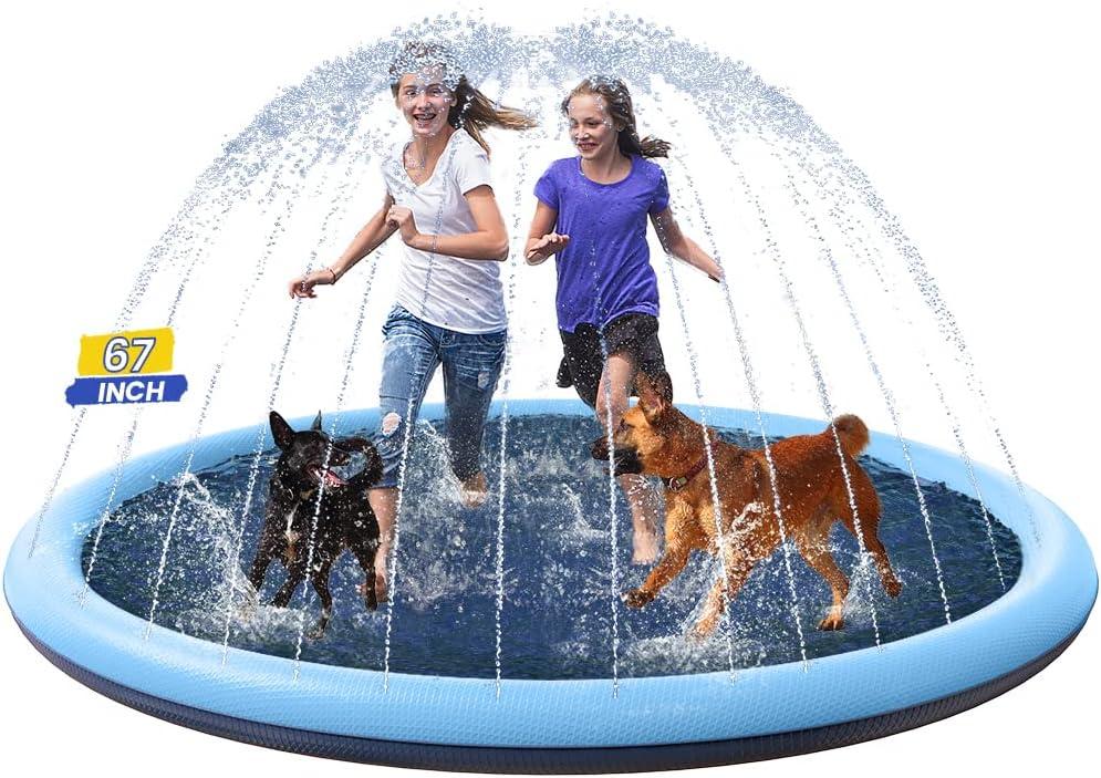 67inch Dog Splash Pad Non-Slip,Medium Pet Dogs Cool Sprinkler Pool Heavy Duty Splash Pads for Kiddie Baby Wading Pool Summer Outdoor Play Water Fun Toy Gift Easy to Use/Clean (Blue)