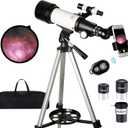 Telescope for Kids Adults Beginners,70mm Aperture 400mm Focal Length Telescopio for Astronomy, Multi Coated Travel Refractor Astronomical Telescopes with Wireless Remote (M-70400, White)