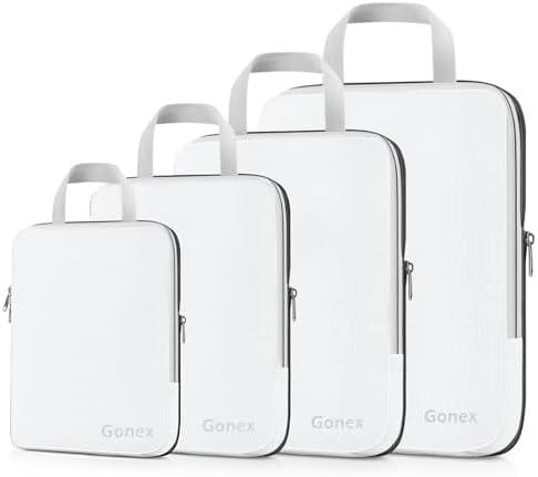 Gonex Compression Packing Cubes, 3pcs/4pcs Expandable Storage Travel Luggage Bags Organizers, Size: 4PCS (XL+L+M+S)