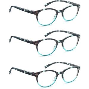 Reading Glasses Women Cute Small Round Readers +0.75 for Small Head/Petite Face,Blue Demi Lightweight Cheaters Reading Glasses w/Comfortable Spring Hinges 3 Pack