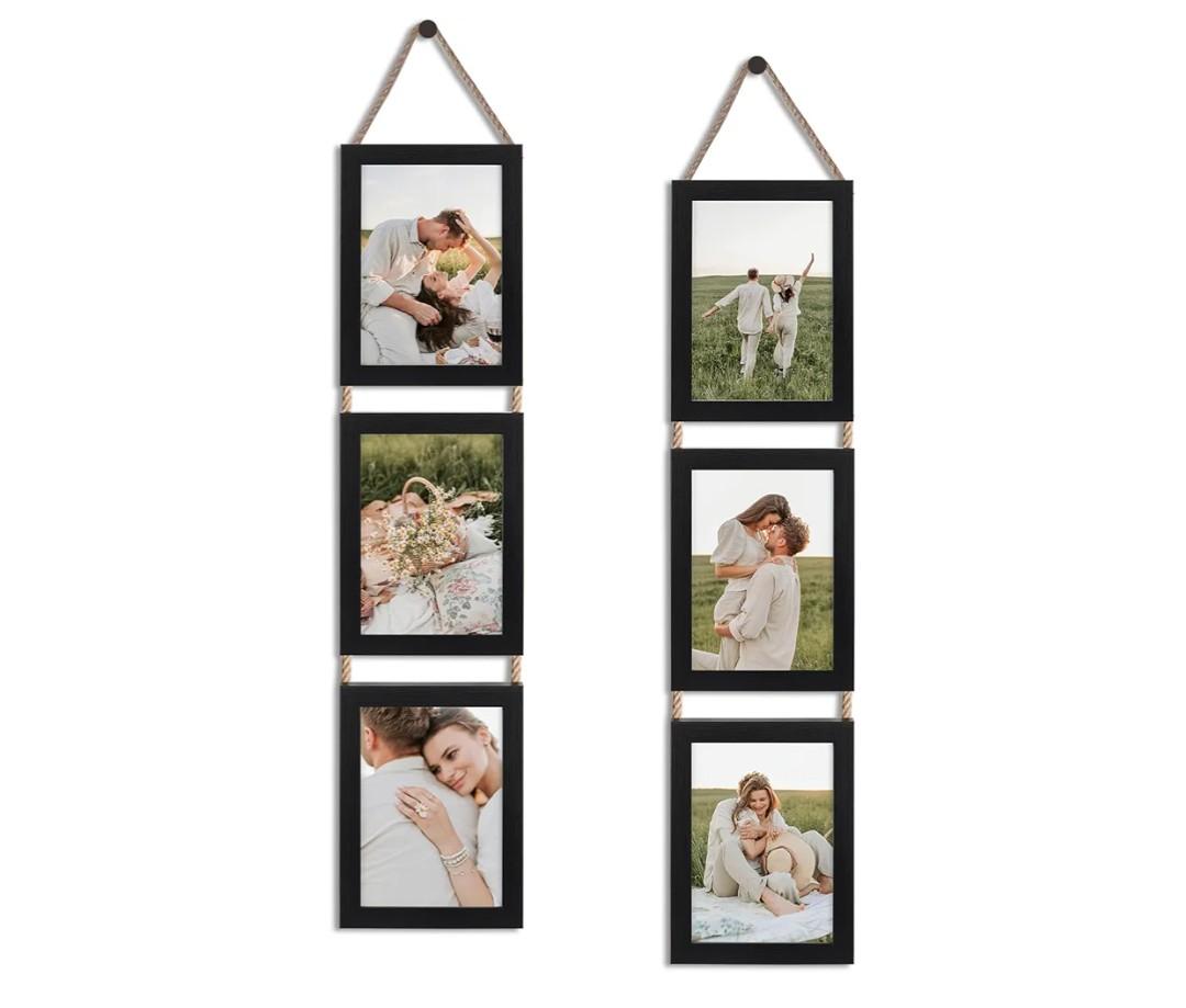 QUTREY 5x7 Collage Picture Frames Black, 6 Openings Vertical Hanging Photo Frame Set Display 5 by 7 inch Pictures for Wall Decor, 2 Pack