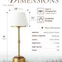 Cordless LED Table Lamp, Dimmable Bedside Lamp with Solid Wood Base Built-in Rechargeable Battery, Patio Wireless Table Lamp, Bedside Night Lamp for Restaurant, Antique Brass, MT2316 (Gold)