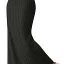 Women Slit Knit Stretchy Striped Maxi Skirts Slim Pencil High Waisted Casual Work Office Long Skirts (Large, Black)