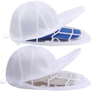 Baseball Cap Washer Frame for Washing Machine, Hat Washer Cage for Flat and Curved Hats with Mesh Laundry Bag, White PP Plastic, Fits Adult and Kids, 2 Pack