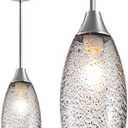 EDISHINE Pendant Light Fixture, Handcrafted Art Glass Hanging Light, Hardwired Ceiling Light with Grey Seed Glass Shade, Adjustable Brushed Nickel Rods, E26 Base, Pendant Lamp for Kitchen Bathroom Bar