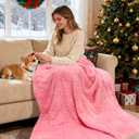 50x60 Inches Sherpa Christmas Blanket for Holiday Home Decor, Pink Xmas Tree Jacquard Soft Flannel Fleece Throw Blanket for Bed Couch Sofa, Christmas Decor Gifts for Women Men Teen Family Friends