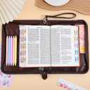 Bible Cover, Premium Leather Carrying Case with Handle & Zippered Pocket for Standard Size and Bible Accessories, Christian Inspirational Large Bible Bags, Ideal Gift for Women Men Lady Girls （Brown）