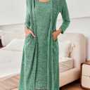 EKOUAER Womens Knit Robe Set 2 Piece Nightgown with Robes Long Sleeves Lounge Sets with Pockets S 3XL (Green, M)