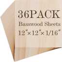 Balsa Wood Sheet, 36Pack Plywood Sheets, Basswood Sheets 12X12X1/16 Inch, Unfinished Wood Boards Blanks for Laser Cutting, Engraving, Burning, Crafts(H305/17-36)