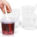 Clear Plastic Cups with Lid and Straw, Reusable Drink Bucket with Handle for Iced Coffee, Smoothie, Ice Cream - Sturdy Food Safe Party Cups for Pool, Beach, Birthday Parties (8, 32 oz)