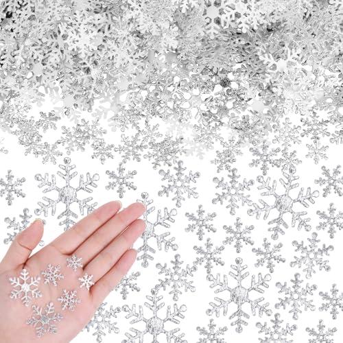 3000 Pcs Christmas Glitter Snowflakes Confetti Decorations Bulk for DIY Craft Assorted Sizes Table Scatter Winter Confetti Snow for Winter Wonderland Party Supplies Home Decoration(Silver)