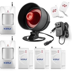 KERUI Standalone Home Office Shop Security Alarm System Kit,Wireless Loud Indoor/Outdoor Weatherproof Siren Horn with Remote Control and Door Contact Sensor,Motion Sensor,Up to 115db,NO WiFi/GSM/APP