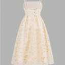 Girls' Floral Embroidery Mesh Midi Dresses Elegant Flowy Summer A Line Cami Dress (Yellow, 11Y)
