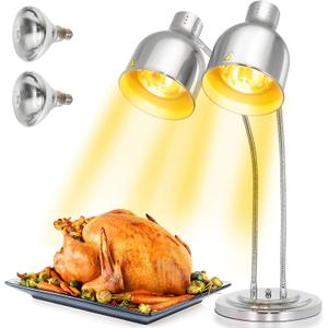 WICHEMI Food Heat Lamp, 500W Commercial Heat Lamp for Food, 2-Head Adjustable Food Warmer Lamp Stainless Steel Portable Electric Buffet Warmer for Parties Restaurant Catering Buffet Kitchen, Silver