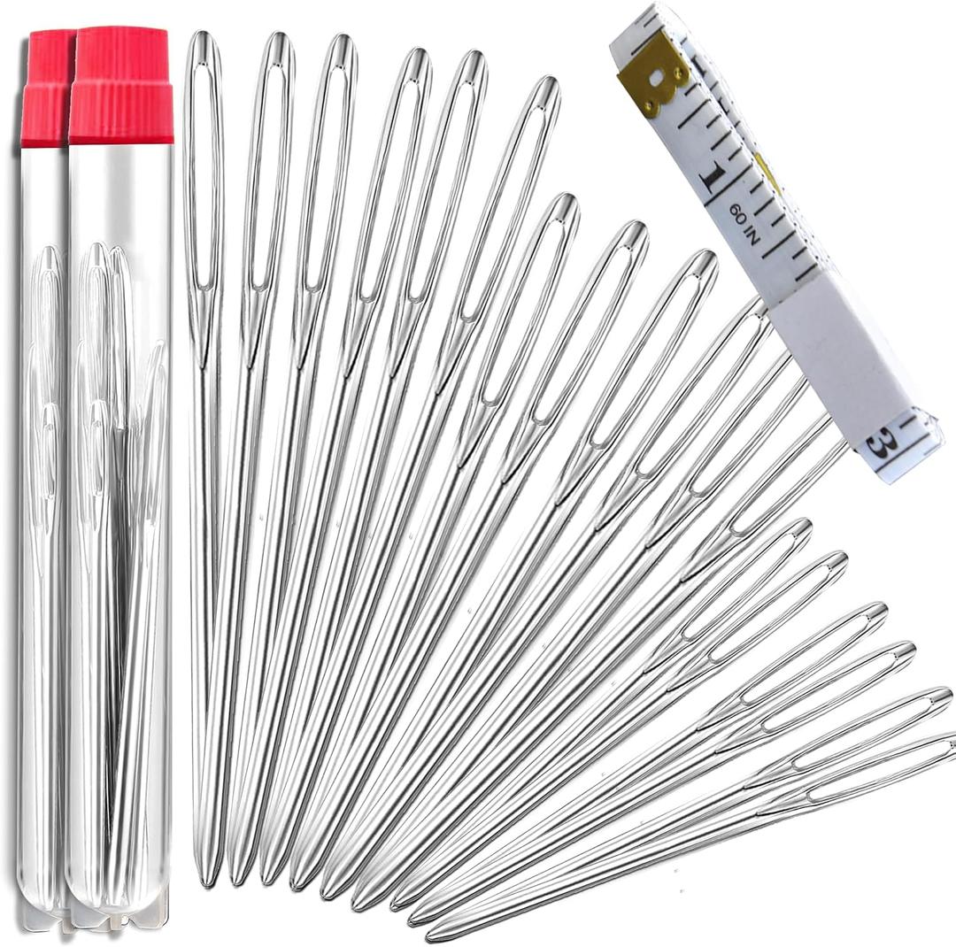 Orrdice 18+1PCS Large Eye Blunt Needles, Stainless Steel Yarn Knitting Needles, Sewing Needles, Crafting Knitting Weaving Stringing Needles,Perfect for Finishing Off Crochet Projects.