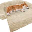 Calming Dog Bed Fluffy Plush Dog Mat for Furniture Protector with Removable Washable Cover for Large Medium Small Dogs and Cats (Medium, Beige) (41.0"L x 37.0"W x 6.0"Th)