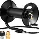 M MINGLE Pressure Washer Hose Reel 300ft, Heavy Duty Steel Hose Reel, Manual Crank Power Washer Hose Reel with Swivel Arm, 3/8" NPT Outlet Pipe, 4000 PSI