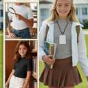 2 x LessonZoo 3 Pack Girls Shirts Short Sleeve Mock Turtleneck Cotton Cute Lettuce Trim Summer Tops 5-14Y Kids Clothes(Black, Light Gray, White,7-8 Years)
