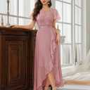 BeryLove Formal Dresses for Women 2026 Wedding Guest with Slit Cocktail Elegant Lace Long Prom Dress (Pink, M)