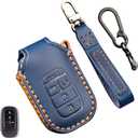2022 2023 2024 2025 2026 Leather Key Fob Cover, Compatible with Honda Accord Civic HR-V CR-V Pilot Sport SI EX EX-L Touring, No Screw Design Retro Style Smart Key Protector, 4/5 Button (Blue)
