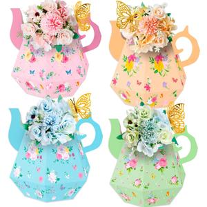 12PCS Tea Party Decorations Flower Boxes Centerpieces plus 12PCS Butterflies Princess Birthday Teapot Table Baby Shower Decor (Assembly Needed