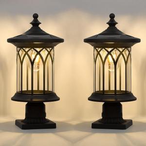 Solar Post Lights 2 Pack, Dusk to Dawn Solar Lamp Post Light Fixture E26 Base Socket, IP44 Waterproof Post Lights Outdoor Solar Powered for Pathway, Driveway, Lawn, K235SPL10-2