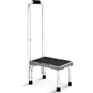 HBTower Aluminum Step Stool with Handle for Elderly, Lightweight Step Stools for Adults Seniors with Non-Slip Rubber Feet, Stepping Stools for Bedroom Kitchen Bathroom, Bed Steps for High Beds