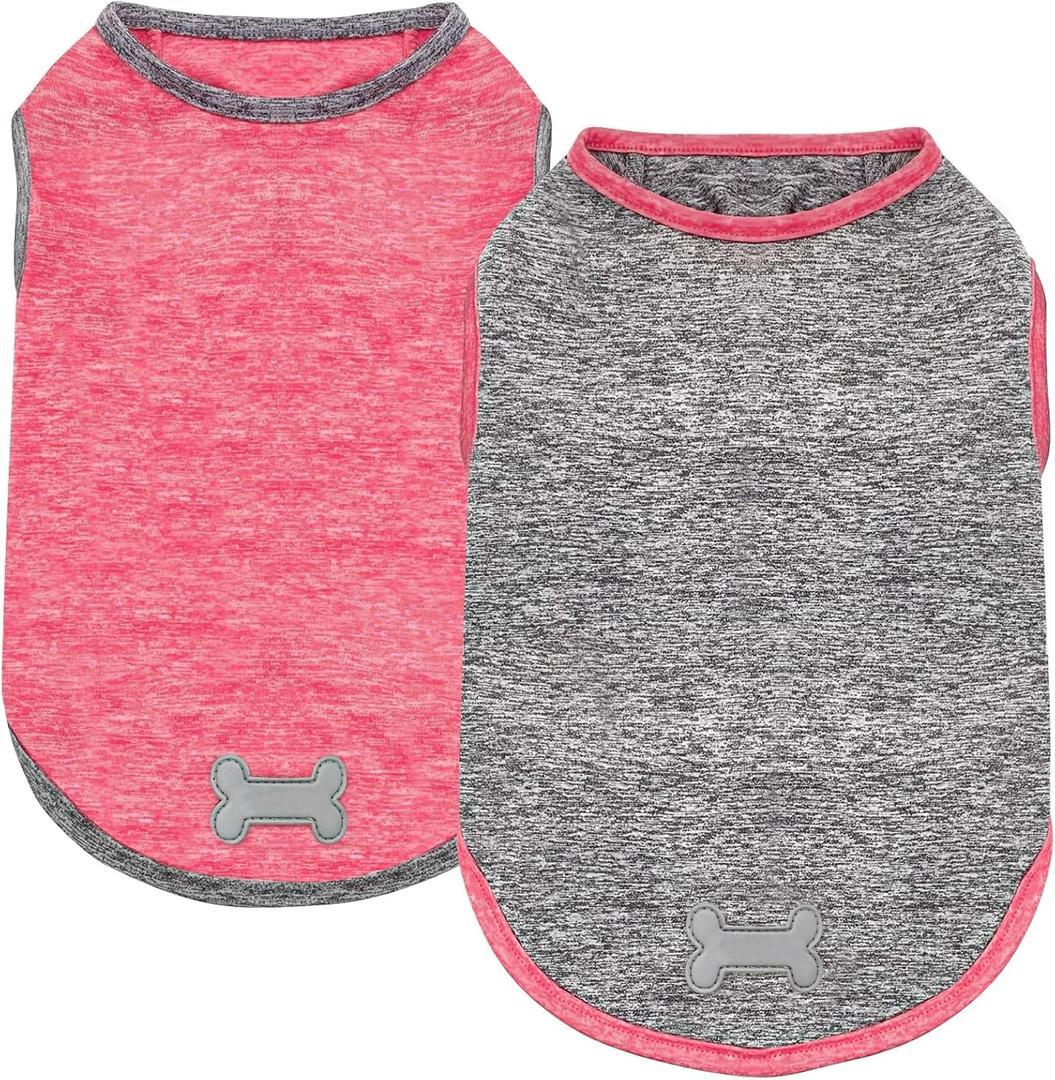 KYEESE 2Pack Dog Shirt, Lightweight Sun Protection Sleeveless Dog T Shirts for Small Medium Dogs, Breathable Pet Reflective Tank Top Summer Dogs Clothes for Outdoor Walking, Coral Red+Grey, XL (X-Large (18-30lbs))