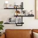 PHOENANCEE 3 Tier Wall Shelves,Decorative Floating Shelf for Wall,Plants Photo Shelf Storage Display Shelving Wood for Living Room Bedroom Kitchen Home Office Decor,Modern,Large,22 Inch(Black)