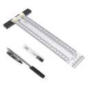 Precision Marking T-Rule Stainless Steel T Square with Mechanical Pencil & 0.5mm Refill Scribing Line Ruler for Marking or Measuring, for Carpenters, Designers, Architects, Engineers 200mm