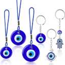 Yaomiao 6 Pieces Evil Eye Keychains Blue Glass Keychains Evil Hand Keychains Silver Round Eye Keychains for Men Women Walls Handbags Decorations