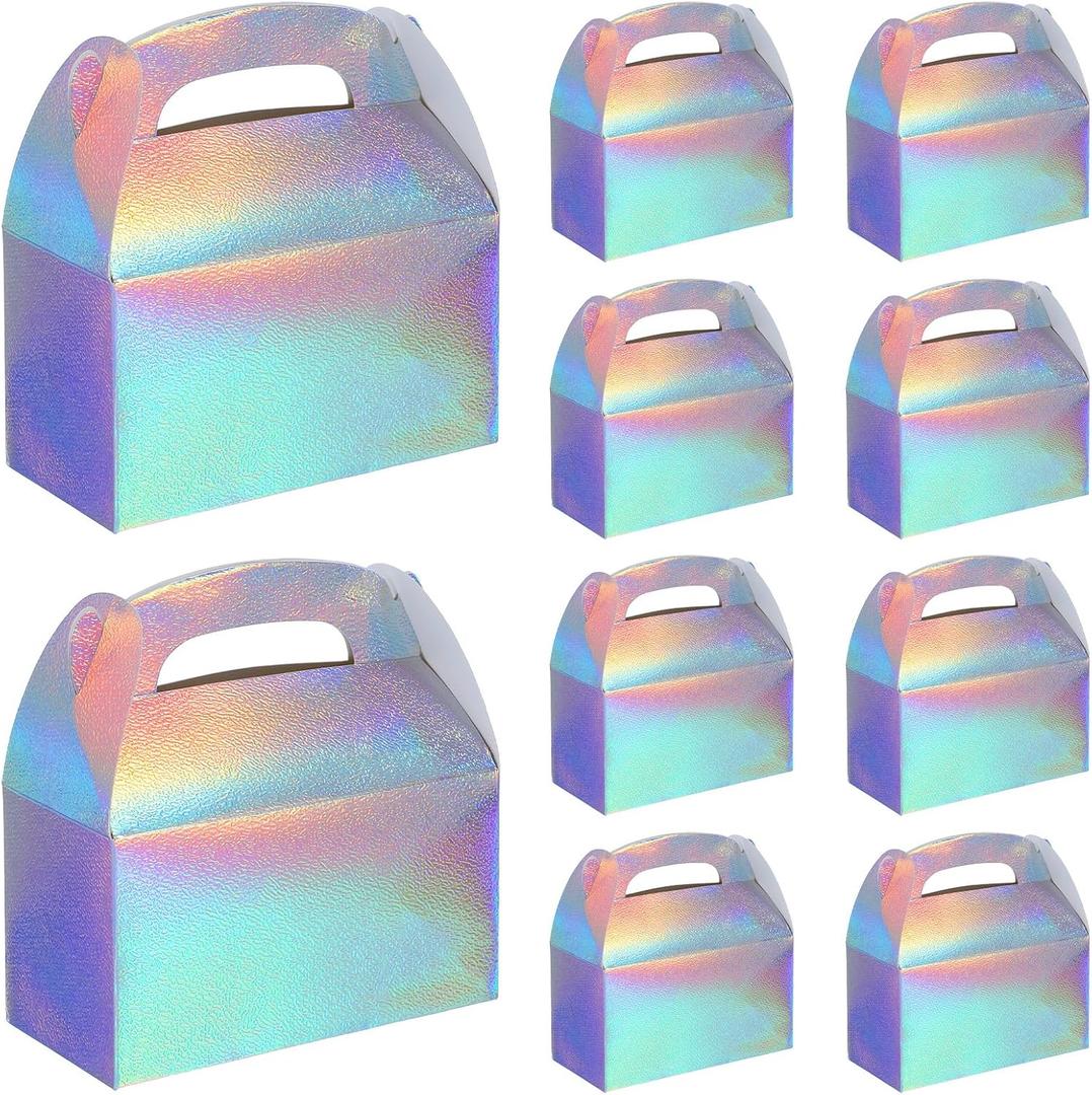 Abeillo 48 Pcs Iridescent Party Favor Boxes Holographic Gable Treat Boxes Rainbow Goodie Box for Candy Snacks Cookie, Shiny Gift Bags for Birthday Wedding Christmas