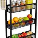 AZERPIAN Slim Rolling Cart 4 Tier Narrow Storage Cart on Wheels with MDF Board Top and Metal Handle for Small Space Kitchen Living Room Home Office Pantry Bathroom Laundry Room(16.545.1230.31 inch)